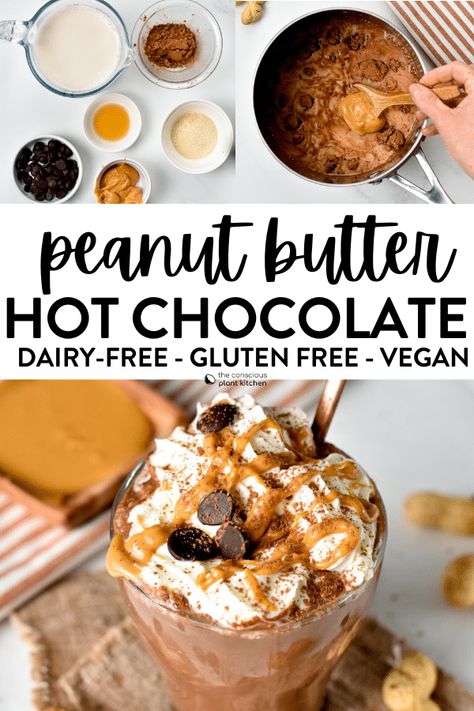 Hot Chocolate Mason Jar Recipe, Thick Hot Chocolate, Creamy Hot Chocolate Recipe, Healthy Hot Chocolate Recipe, Dairy Free Hot Chocolate, Peanut Butter Protein Shake, Peanut Butter Hot Chocolate, Mason Jar Recipe, Healthy Hot Chocolate