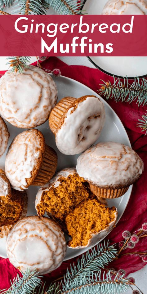 Prepare for rave reviews of "the best Christmas muffin" once you bake these bakery-style gingerbread muffins! Coated with a sweet vanilla glaze, they taste just like gingerbread cookies. Christmas Muffins, Gingerbread Muffins, Muffins Easy, Most Popular Desserts, Vanilla Glaze, Decadent Cakes, Halloween Desserts, Most Popular Recipes, Fall Baking