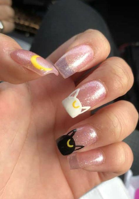 Short Nail Designs Kawaii, Anime Gel Nails, Anime Inspired Nails Simple, Simple Anime Nail Ideas, Short Anime Nails, Fruits Basket Nails, Anime Nail Art Designs, Nails Art Anime, Nail Designs Anime