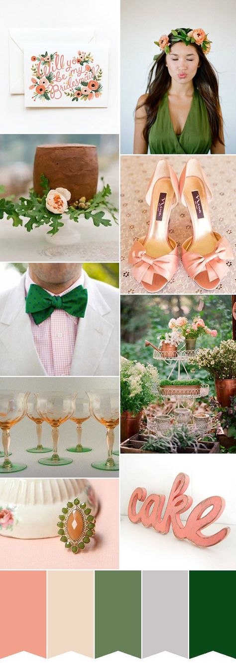 Peach and green wedding ideas - the perfect green and peach wedding color palette | www.onefabday.com Peach And Green Wedding, Peach Wedding Colors, Green Wedding Inspiration, Wedding Themes Summer, British Wedding, Fiesta Tropical, Summer Wedding Colors, Wedding Palette, Peach And Green