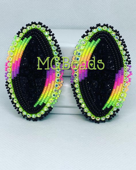 Beaded Cab Earrings, Beaded Powwow Earrings, Native American Beadwork Patterns Hair Barrettes, Cab Earrings, Beaded Earrings Native Rainbow, Neon Earrings, Native American Beadwork Earrings, Neon Beaded Earrings Native American, Native American Beaded Earrings Inspire Uplift ⭐