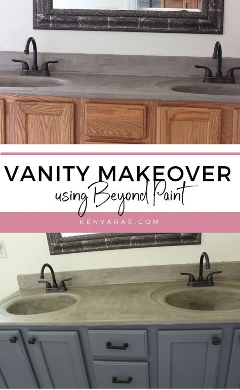 Budget-Friendly DIY Bathroom Vanity Update Using Beyond Paint.  No Sanding No Priming.  Beyond Paint is a refinishing product that is formulated for use on indoor and outdoor projects.  It is designed to adhere without requiring you to strip, sand or even prime your surfaces.   #vanitymakeover #bathroommakeover #beyondpaint #restorepaint  via @IamKenyaRae Bathroom Vanity Update, Vanity Update, Paint Bathroom, Beyond Paint, Vanity Makeover, Bathroom Vanity Makeover, Diy Bathroom Vanity, Diy Vanity, Diy Bathroom Decor