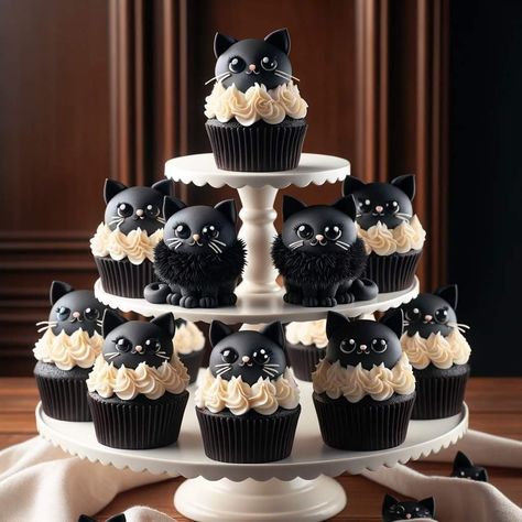 Gothic Birthday Cakes, Black Cat Cupcakes, Farewell Cake, Eid Sweets, Cap Cake, Cupcake Decorating Tips, Cat Cupcakes, Creative Cake Decorating, Cat Cake