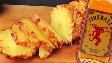 Fireball Grilled Pineapple Recipe Fireball Pineapple, Fireball Bbq Sauce Recipe, Fireball Whiskey Recipes Desserts, Cooking With Fireball Whiskey, Fireball Whisky Balls, Fireball Pineapple Grilled, Grilled Pineapple Recipe, Fireball Drinks, Fireball Recipes