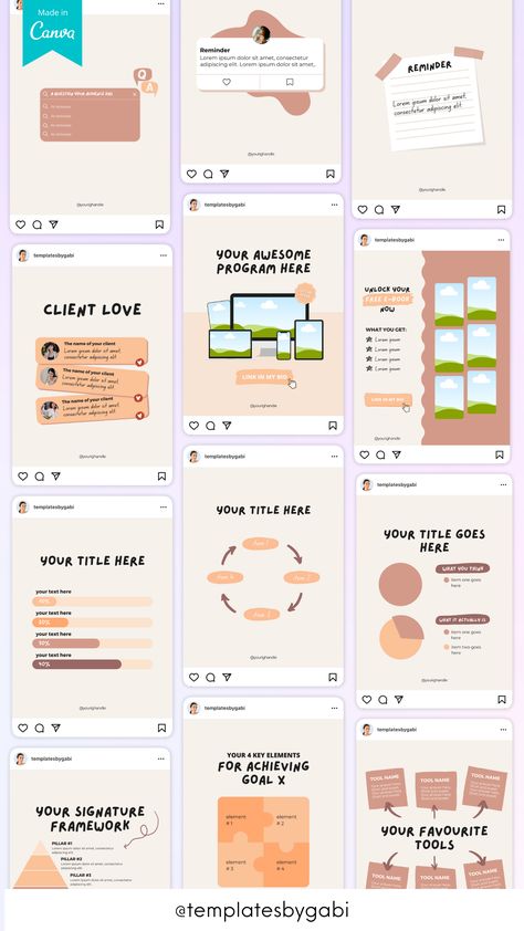 Kikstart your Instagram with this ready-to-use feed templates, specifically designed for coaches, service-based biz owners and course creators. Boost your engagement and speed up your content creation. You will never need to create a social media post from scratch. These Canva templates are super easy to use and 100% customizable, so you can create a cohesive and aesthetic feed, that your followers will love. Educate, inspire, show social proof and sell your programs with ease. Educational Instagram Post Template, Instagram Services Post, Educational Instagram Feed, Instagram Feed Education, Canva Instagram Post Ideas, Educational Instagram Post, Instagram Infographic, Canva Social Media Templates, Canva Editing