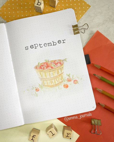 Apple Bullet Journal, Wholesome Drawings, September Cover Page, September Bujo, Daily Bullet Journal, Journal Things, Bullet Journal Month, Apple Notes, Bujo Doodles