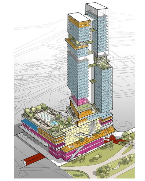 Highrise Architecture Concept, Vertical City Concept, Skyscraper Architecture Concept, Architectural Massing, Highrise Architecture, Towers Architecture, Skyscraper Model, Skyscraper Design, Architecture Diagrams