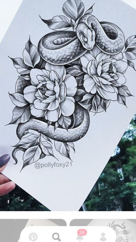 Floral Snake Tattoo Design, Hip Thigh Tattoos, Snake Tattoo Design, Leg Tattoos Women, Tatuaje A Color, Dope Tattoos For Women, Thigh Tattoos Women, Tattoo Feminina, Spine Tattoos