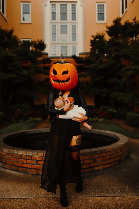 Halloween Mommy And Me Photoshoot, Breastfeeding Halloween Costumes, Mommy And Me Halloween Photo Shoot, Pumpkin Head Photoshoot Family, Baby Halloween Photoshoot, Halloween Photoshoot Baby, Seasonal Photography, Halloween Pjs, Spooky Pictures