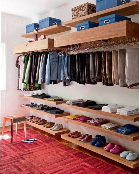 * Scandinavian Closet, Dressing Design, Closet Diy, Organized Closet, Open Closet, Closet Decor, Casa Vintage, Diy Closet, Rack Design