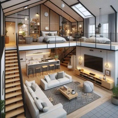 Mezzanine Ideas Interior Design, Modern Townhome Interior Design, Mezzanine Floor Design, Mezzanine House, Loft House Design, Mezzanine Floor, Casa Loft, Terrace Decor, Tiny House Layout