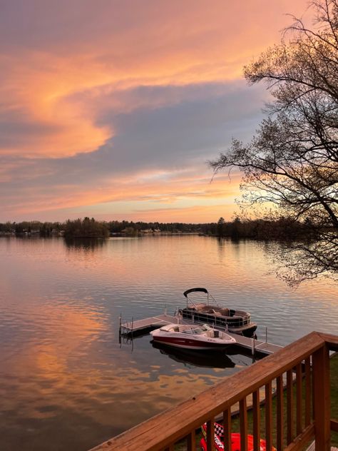 northern michigan, up north, boats, lake, lake house, sunset, lake sunset, summer aesthetic, sunset reflection Lake House Boat Aesthetic, Lake Day Astetic, Houses On Lakes, Lake House Aesthetic Exterior, Lake Aethestic, Boating On Lake, Cabin Lake Aesthetic, Lake House Michigan, Muskoka Summer Aesthetic