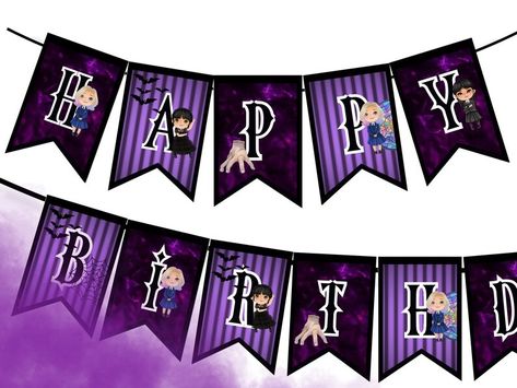 Wednesday Addams Birthday Ideas- wednesday birthday banner- happy birthday- wednesday party decor @etsy @etsyca Wednesday Addams Banner, Wednesday Banner, Wednesday Birthday Party, Wednesday Addams Birthday, Wednesday Birthday, Video Game Party Decorations, Wednesday Party, Birthday Layout, Video Games Birthday Party