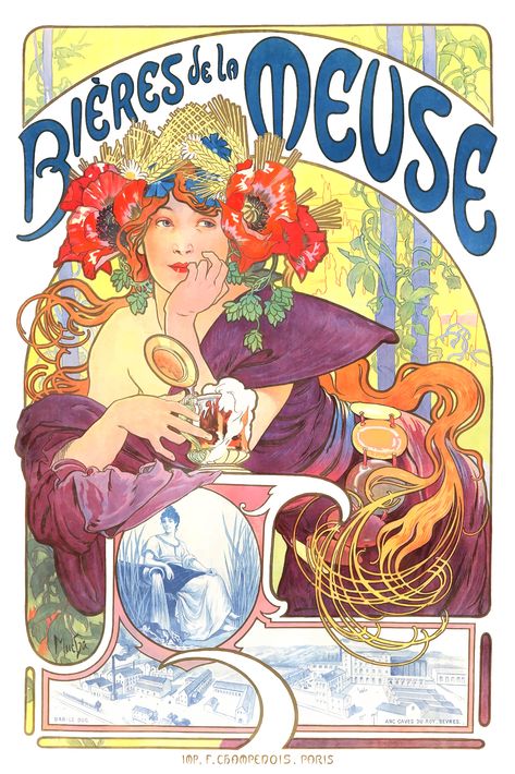 French Illustration, Alphonse Mucha Art, Mucha Art, Alfons Mucha, Beer Ad, Art Nouveau Poster, Alphonse Mucha, A4 Poster, Vintage Poster Art