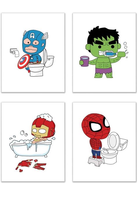 Marvel Bathroom Decor, Super Hero Bathroom Ideas, Spider Man Bathroom Ideas, Superhero Bathroom Ideas, Marvel Bathroom Ideas, Avengers Bathroom, Marvel Bathroom, Cute Avengers, Bathroom Ideas For Kids