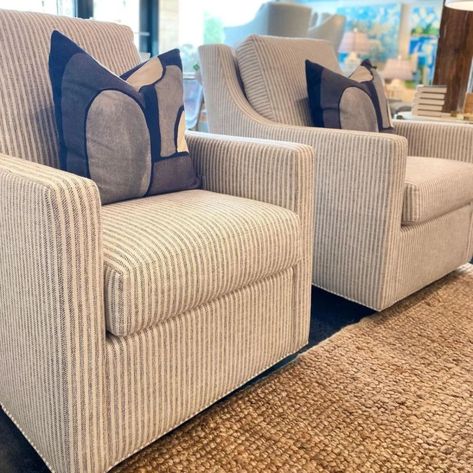 CR Laine Furniture (@crlaine) • Instagram photos and videos Cr Laine Furniture, Chenille Fabric Furnitue, Lee Industries Swivel Chair, Swivel Glider, Ticking Stripe, On The Floor, Swivel Chair, Lead Time, The Floor