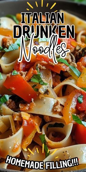 Today, I’m excited to share a recipe that’s sure to become a favorite in your household: Italian Drunken Noodles. This dish is a fusion of hearty Italian flavors and a… Drunken Italian Sausage Noodles, Chef John’s Drunken Noodles, Drunken Noodles With Shrimp, Italian Drunken Noodles, Pasta Ideas, Sausage Recipes For Dinner, White Bean Soup Recipes, Fancy Appetizers, Drunken Noodles