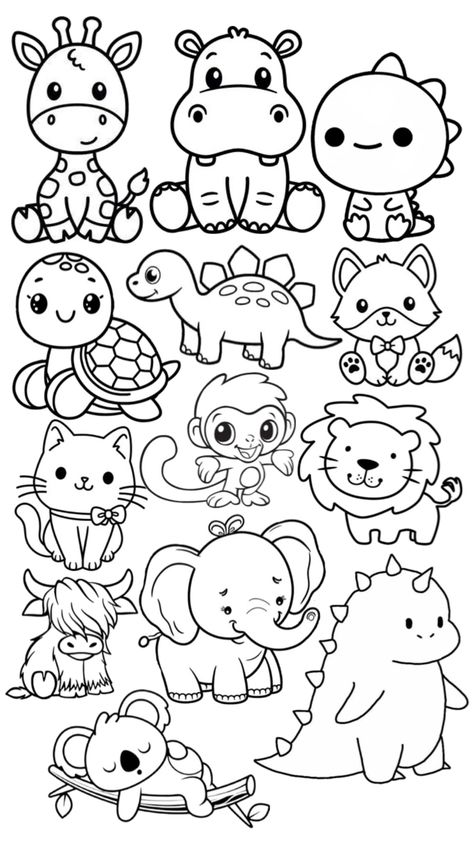 Super Easy Drawings, Cat Drawing Tutorial, Kids Animals, Hello Kitty Drawing, Diy Embroidery Patterns, Cute Animal Drawings Kawaii, Easy Coloring Pages, Cool Coloring Pages, Colouring Book