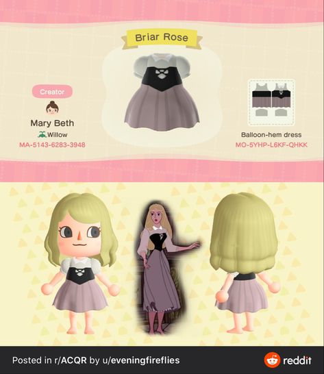 Sleeping Beauty Tattoo, Ac Outfits, Codes Acnh, Acnh Fashion, Sleeping Beauty Aurora, Animal Crossing 3ds, Animals Crossing, Ac New Leaf, Animal Crossing Memes