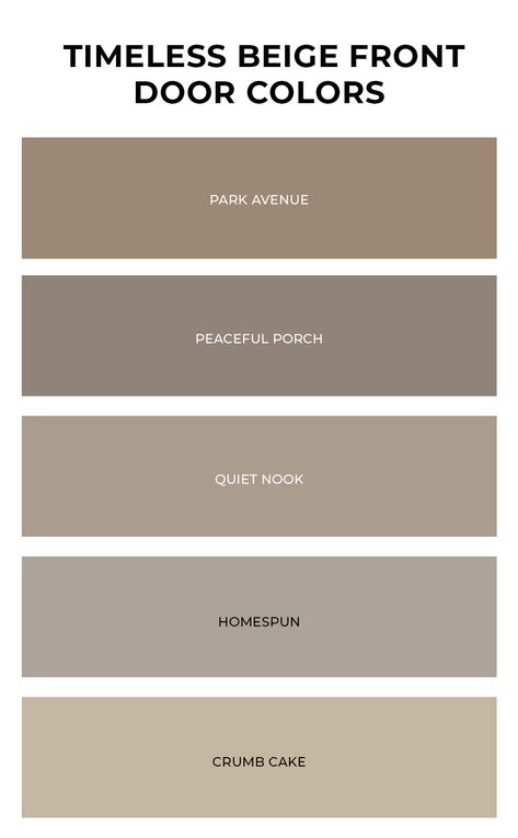 Timeless and inviting, beige front door colors never go out of style. Pair with your favorite exterior colors to boost home's curb appeal. Tap the image to explore all of our door colors and find more front door ideas! Exterior Door Colors With Brown Siding, Neutral Front Door Colors, Taupe Front Door, Taupe Doors, Beige Front Door, Exterior Door Colors, Front Door Ideas, Color Door, Door Colors