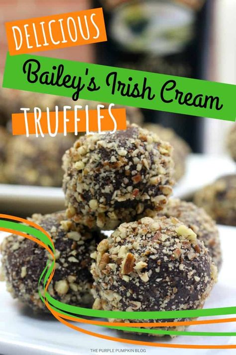 These Homemade Bailey's Chocolate Truffles are a real treat all year round! Truffles are so easy to make, and they are a great edible gift to give for Mother's Day, Father's Day, Easter, birthdays, and more! If you love Bailey's Irish Cream liqueur and chocolate then this is a recipe for you! #HomemadeBaileysChocolateTruffles #Recipes #Desserts #ThePurplePumpkinBlog #SweetTreats Bailey Truffles Irish Cream, Baileys Irish Cream Truffles, Baileys Chocolate Truffles, Baileys Balls Recipe, Baileys Balls, Baileys Recipes Desserts, Truffle Ideas, Alcoholic Food, Baileys Truffles