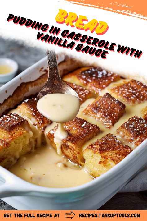 Indulge in the ultimate comfort dessert with our irresistible bread pudding casserole drizzled with creamy vanilla sauce. This delightful recipe transforms leftover bread into a warm, custardy treat, perfect for family gatherings or cozy nights in. Explore the rich flavors and textures as each bite melts in your mouth, complemented by the smooth vanilla glaze. Perfect for serving warm, this dessert will quickly become a favorite at your table. Discover tips for making it ahead and variations to suit your taste. Try it today and savor Bread Pudding Variations, Leftover Bread Pudding, Make Ahead Bread Pudding, Warm Pudding Recipes, Overnight Bread Pudding, Bread Pudding Casserole, Custard Bread Pudding Recipe, Custard Bread Pudding, Bread Pudding With Vanilla Sauce