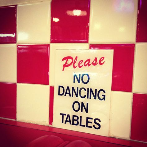 Retro diner signage <------ hahahaha!! ALWAYS ALWAYS ALWAYS dance on a table...it's good for the soul...haha Old Americana Aesthetic, Retro Widget, Christina Core, Americana Coquette, 50s Aesthetic, Retro Signage, Americana Aesthetic, 50s Diner, Lizzy Grant