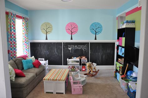 DSC_4320_edit_wm by Sally_Jean, via Flickr Playroom/guest Room, Chalkboard Walls, Basement Playroom, Home Daycare, Chalkboard Wall, Toy Rooms, Playroom Decor, Room Paint, Kids Playroom