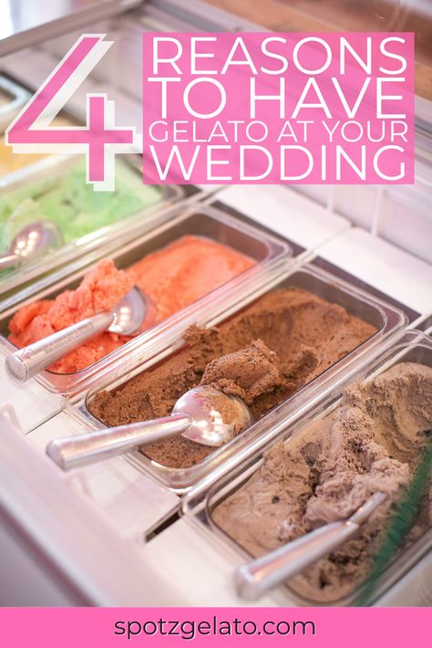 We have 4 reasons why hosing gelato at your big event is beneficial for both you and your guests! Click here to read about why you should have a dessert, like gelato at your wedding. Gelato Bar Party, Gelato Wedding, What Is Gelato, Gelato At Wedding, Wedding Gelato Truck, Gelato Bar, Cake Alternatives, Food Truck Wedding, Ice Cream Sundae Bar