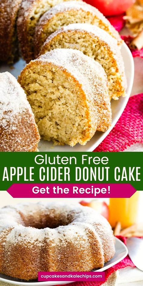 Apple Cider Donut Cake Recipe, Gluten Free Bundt Cake, Apple Cider Donut Cake, Cider Donut Cake, Fall Cake Recipes, Gluten Free Apple, Easy Gluten Free Desserts, Donut Cake, Gluten Free Thanksgiving