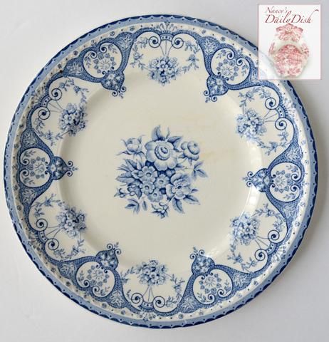 Blue and White Vintage English Transferware 10" Plate Shabby Victorian Roses and Scrolls Transferware Dishes, Blue And White Dinnerware, Chirstmas Decor, Blue Dishes, Blue White Decor, Blue Transferware, Herbs De Provence, Scroll Work, White Dishes