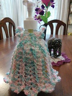 Crochet Dish Soap Dress Free Pattern, Lace Crochet Pattern, Crochet Angel Pattern, Bottle Dressing, Bow Hair Tie, Large Crochet Hooks, Crochet Potholder Patterns, Frilly Dress, Super Easy Crochet