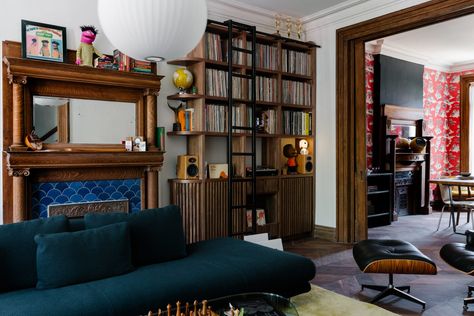 Brooklyn Brownstone Interior, Brownstone Boys, Brownstone Interiors, Parlor Floor, Record Shelf, Brooklyn Brownstone, Bed Stuy, Walnut Floors, Apartment Architecture