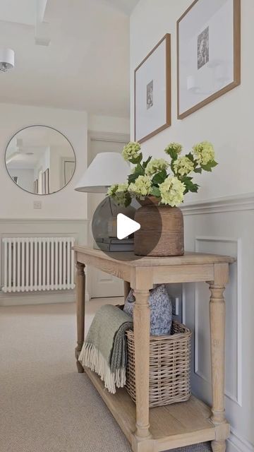 The Cotswold Company on Instagram: "Create a warm welcome this spring with our thoughtfully designed console tables. Beautifully crafted and compact, our Camille console is perfect for sitting in narrow hallways. While the bottom shelf offers the ideal perch for adding a basket or two for maximising on storage. @journeyat_number30" Console Table Baskets, Cotswold Company, Hallway Console Table, Narrow Hallways, Hallway Console, Console Table Hallway, Narrow Hallway, Decor Home Living Room, Bottom Shelf