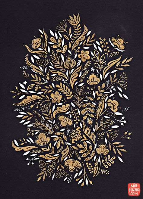 Motif Jungle, Arte Popular, Flower Illustration, Floral Illustrations, Floral Wall Art, Botanical Illustration, 그림 그리기, Pattern Art, Gold Leaf