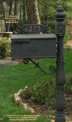 The Williamsburg Cast Aluminum Mailbox System, Black, Style 116 Post Package, Us Mailbox, Vintage Mailbox, Diy Mailbox, Mailbox Ideas, Mailbox Posts, Metal Mailbox, Coronado Beach, Beach Bungalow