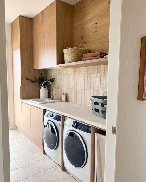 Here’s a look at our laundry space! 🧺 It might not be the most exciting room, but it’s where all the action unfolds! The laundry… | Instagram Japandi Laundry, Minimalist Laundry Room, Minimalist Laundry, Laundry Space, Laundry Cabinets, Laundry Room Closet, Laundry Design, Modern Laundry Rooms, Laundry Room Ideas