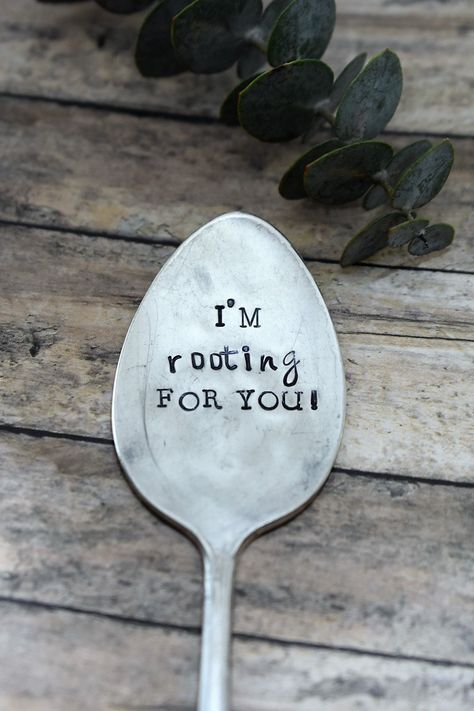 Metal Sculpture Wall Art, Metal Gifts, Silverware Crafts, Garden Marker, Plant Puns, Silverware Art, Spoon Art, Plant Stakes, Stamped Spoons