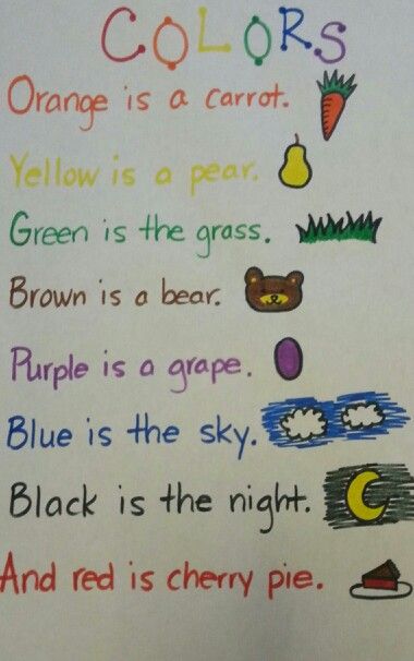 Poem About Colors, Poem On Colours, Color Poems For Preschool, Colours Preschool, Simile Poems, Fall Poem, Kids Rhymes Songs, Rhyming Poems For Kids, Healthy Habits Preschool