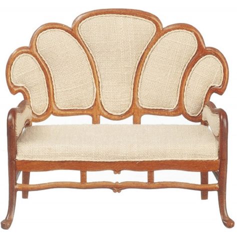 Dolls House Cream Art Nouveau Sofa Settee JBM Walnut Living Room Furniture 1:12 Walnut Living Room Furniture, Walnut Furniture Living Room, Art Nouveau Living Room, Walnut Living Room, Art Nouveau Interior, Art Nouveau Furniture, Cream Art, Dollhouse Kits, Estilo Art Deco