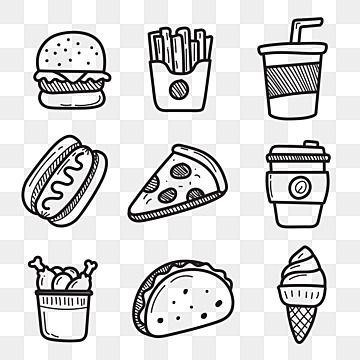 Food Doodle, Makanan Cepat Saji, Rat Drawing, Burger Pizza, Travel Doodles, Hand Drawn Arrows, Doodle Vector, Food Doodles, Milk Splash