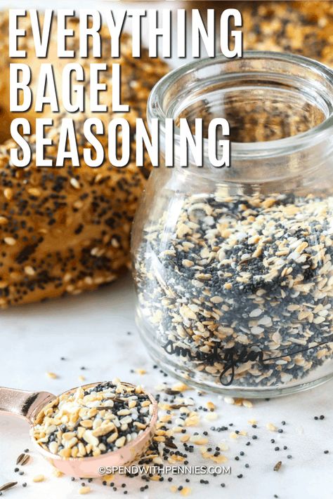 Everything bagel seasoning is an easy seasoning blend made with 5 ingredients. This seasoning lasts up to 6 months and has so many uses that you will want to make a double or triple batch! #spendwithpennies #everythingbagelseasoning #homemadeseasoning #howtomake #pantry #seasoning Bagel Seasoning Recipe, Healthy Condiments, Homemade Everything, Season Salt, Everything But The Bagel Seasoning, Everything But The Bagel, Homemade Spice Mix, Everything Bagel Seasoning, Dry Mixes