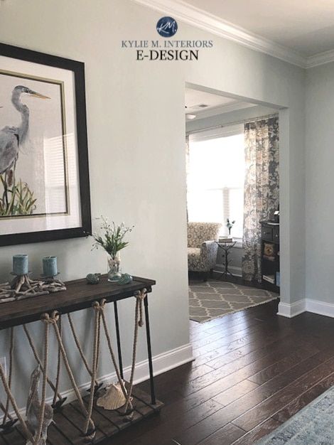 Sea Salt Sherwin Williams Living Room, Home Paint Colour, Sw Sea Salt, Sherwin Williams Sea Salt, Basement Paint, Kylie M Interiors, Sea Salt Sherwin Williams, Blue Green Paints, Dining Room Paint