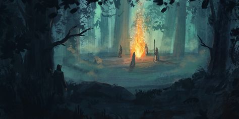 Forest Ritual, What To Paint, Art Of Animation, Futuristic City, Forest Art, Illustrators On Instagram, Greenish Blue, Fantasy Concept Art, Environment Design