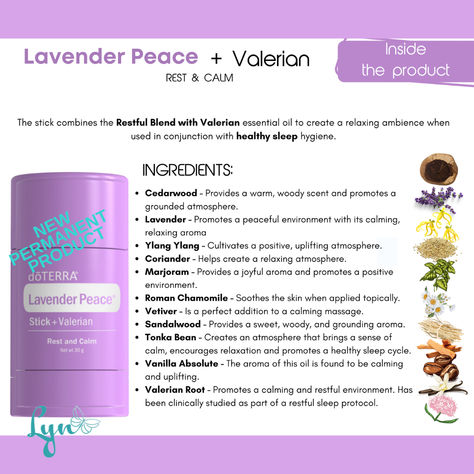 • Delivers the benefits of Valerian essential oil and the dōTERRA Lavender Peace Restful Blend for a comforting, soothing aroma in a convenient and portable stick. • Provides a soothing, calming aroma when applied topically.
• Goes on smooth for a non-greasy feel.
• Free from parabens, phthalates, and synthetic fragrances
#goosebumpkindaday #oneofakind #diamondlyn
#goya #personalbest #grannyisanessentialoilguru Valerian Essential Oil, Doterra Lavender, Roman Chamomile, Valerian, Marjoram, Healthy Sleep, Doterra Essential Oils, Ylang Ylang, Doterra