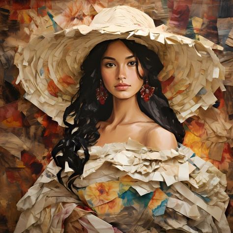 Latin Culture Art, Latin Artwork, Latin Women Art, Latin Woman Art, Latin Art, South American Fantasy Art, Latinx Wall Art, Traditional Music, Paper Artwork