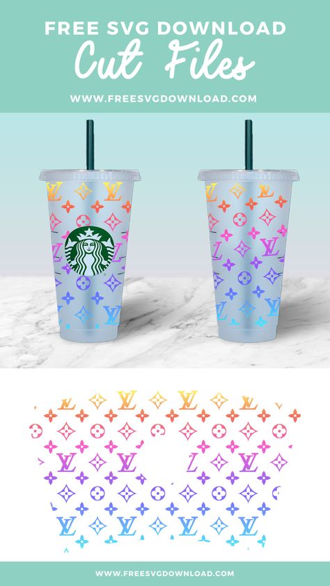 Cup Svg Vinyl Decals Free, Louis Vuitton Starbucks Cup Svg, Lv Cricut Ideas, Versace Svg Free, Lv Starbucks Cup, Lv Cup Design, Lv Svg Free, Chanel Cricut Projects, Louis Vuitton Starbucks Cup