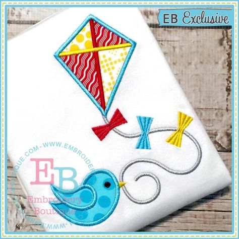 Applique Designs Embroidery, Stitch Sketch, Bird Kite, Fonts Embroidery, Fish Quilt, Go Fly A Kite, Embroidery Boutique, School Spirit Shirts, Monogram Embroidery