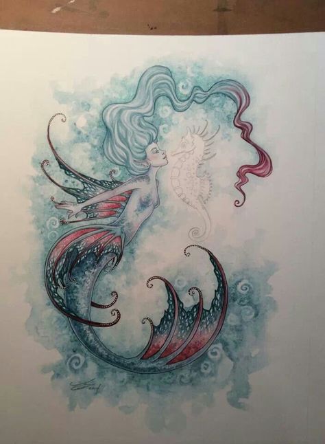 Just beautiful Amy Brown, Sea Horse, A Mermaid, A Sea, A Drawing, Mermaid, Fish, Hair, Blue