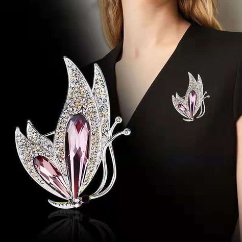 Luxury Women's Formal Brooches, Luxury Victorian Style Brooches For Women, Elegant Silver Butterfly Brooches, Luxury Butterfly Brooch Jewelry, Elegant Butterfly Brooch For Collectors, Wedding Party Jewelry, Animal Brooch, Purple Rhinestone, Rose Jewelry